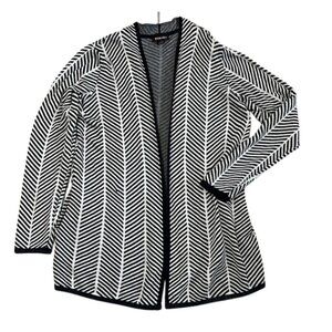 BYDesign Black and White Chevron Open Cardigan Sweater with Side Pockets Size L